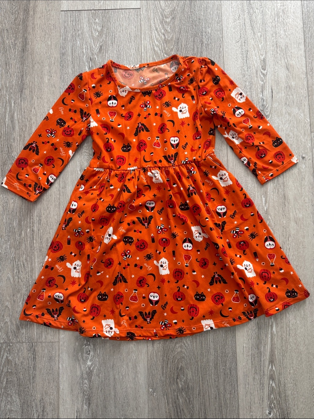 Girls' Halloween Pumpkin & Ghost Dress w/3/4 Sleeves and Pockets Size 5/6